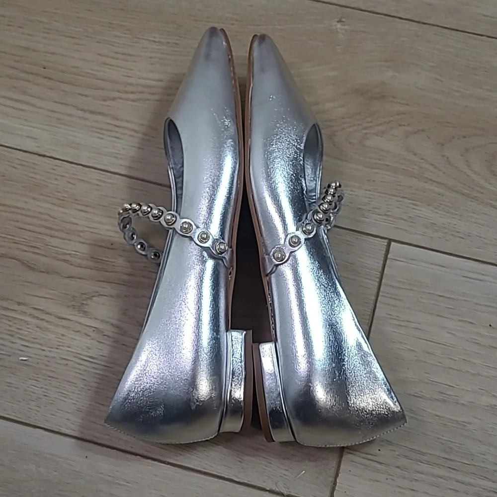 Boden Elegant Silver Women's Shoes with Pearl Detail Size 39/8 - Picture 3 of 9